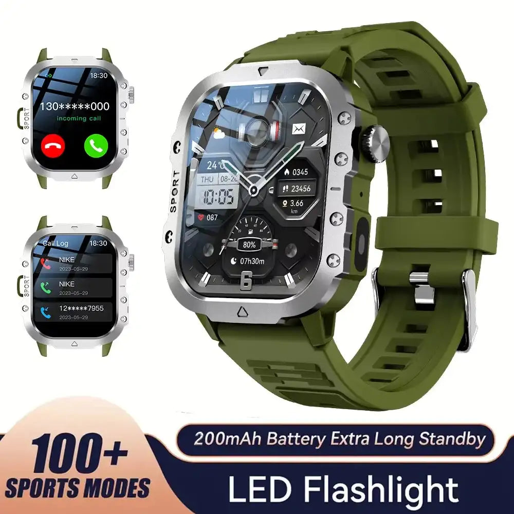 LAXASFIT Smartwatch Bluetooth Talk 2In HR LED Flashlight Green