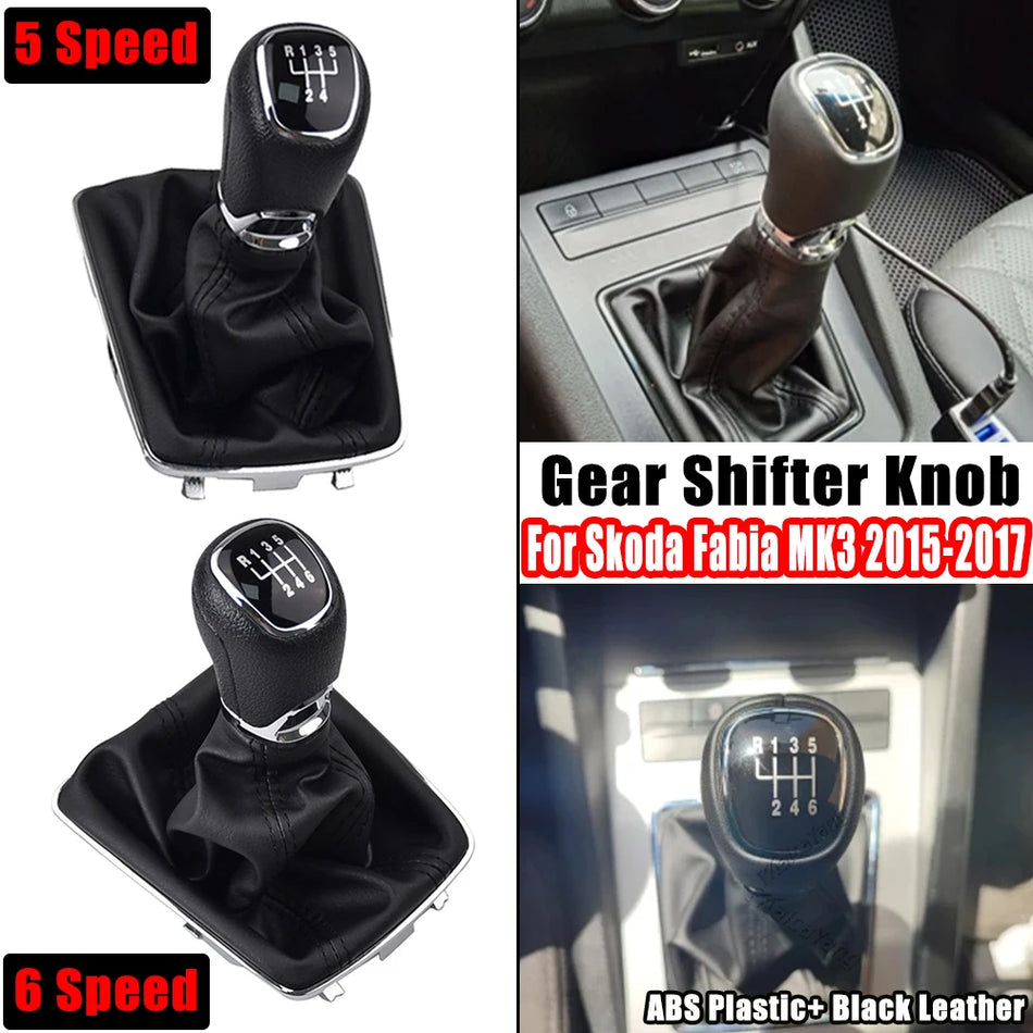 Perilla de cambio de marcha, plástico ABS y cuero PU para Skoda Fabia MK3