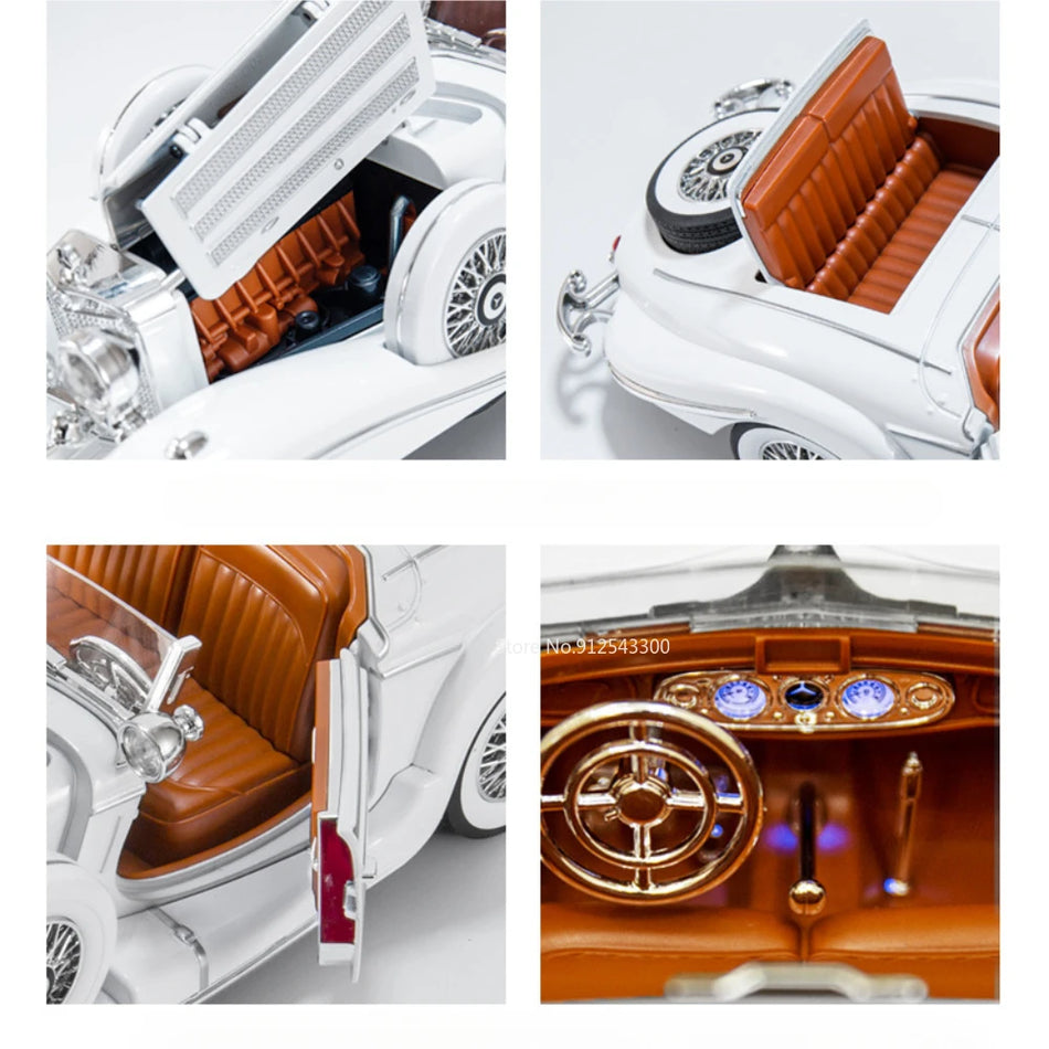 Modelo de coche de metal fundido con sonido y luz para Mercedes-Benz 500K