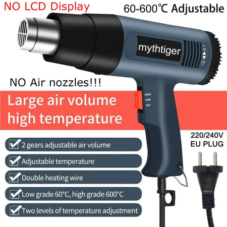 2000W Heat Gun With 4 Nozzles 60 To 600C For PVC Shrinking