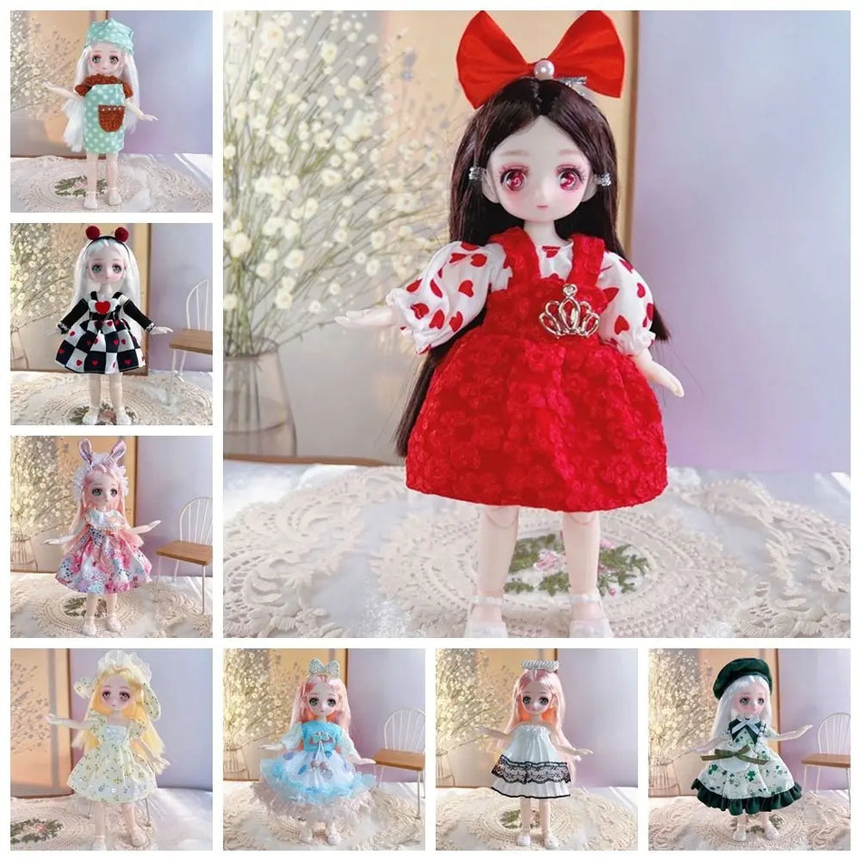 Dress Up BJD Doll Ancient Dress Doll 3D Eyes with Clothes Simulated Eye Hinge Doll Cute 1/6 BJD Removable Joints Doll Kids Toy