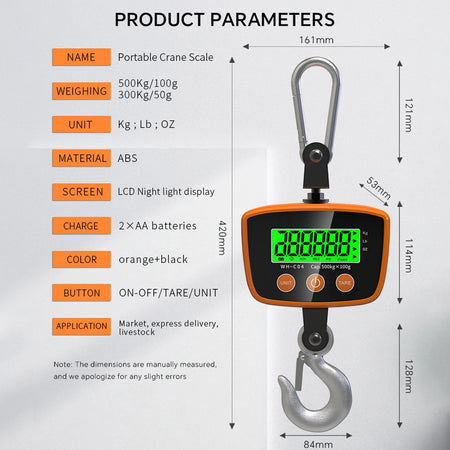 Heavy Duty Crane Scale 300Kg 500Kg WH-C04 &ndash; LCD Display
