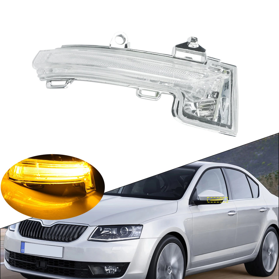 LED ляв мигач за огледало за Skoda Octavia MK3 5E 2013-2021, прозрачен леща