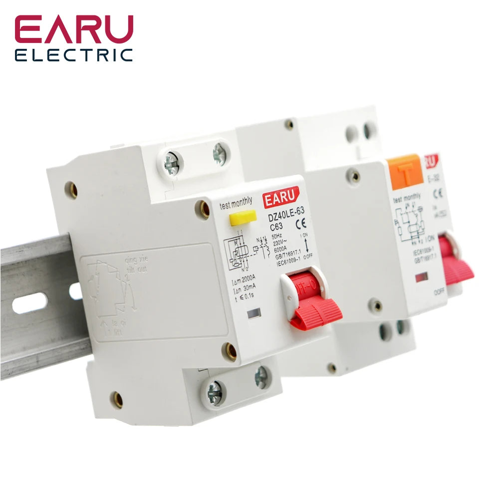 EARUELETRIC 230V 1P+N RCBO MCB with Overload &amp; Short Circuit Protection, 6-63A