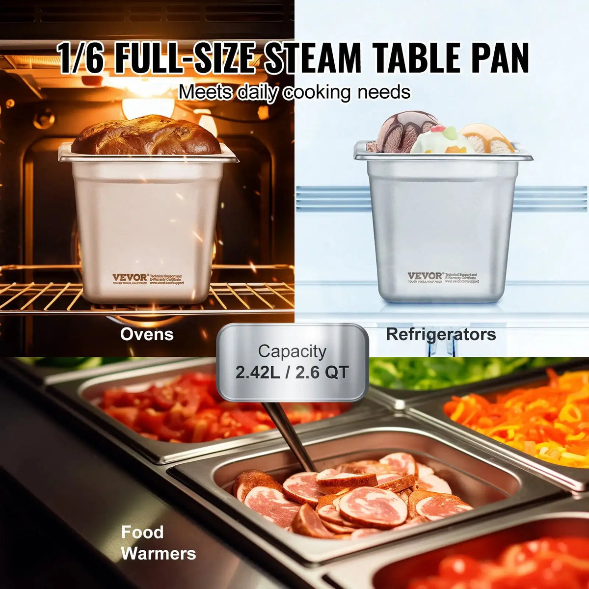 One Third Size Stainless Steel Steam Table Pan