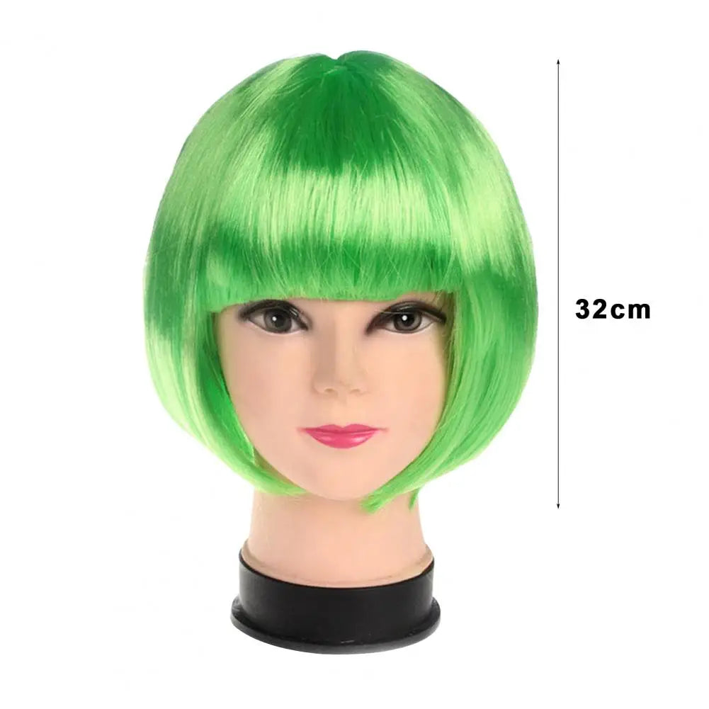 Vibrant Short Bob Wig with Bangs - Heat Resistant Synthetic Hair for Cosplay and Daily Wear