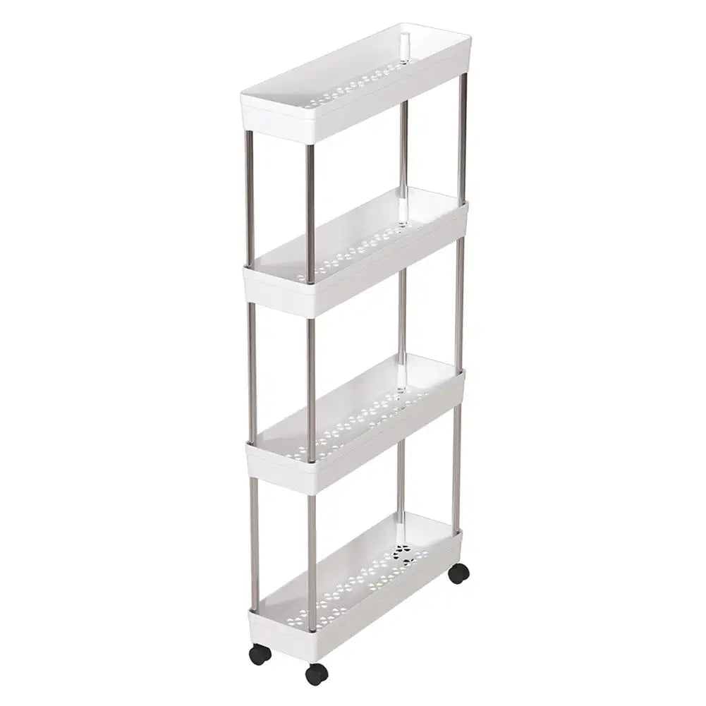 Rolling Utility Cart With Wheels Bathroom Storage Rack 4 Layers White