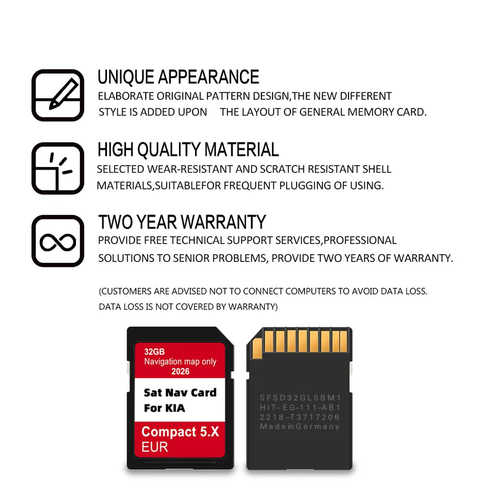 Card SD cu hărți GPS 32GB pentru KIA Carens Ceed Niro Optima Picanto