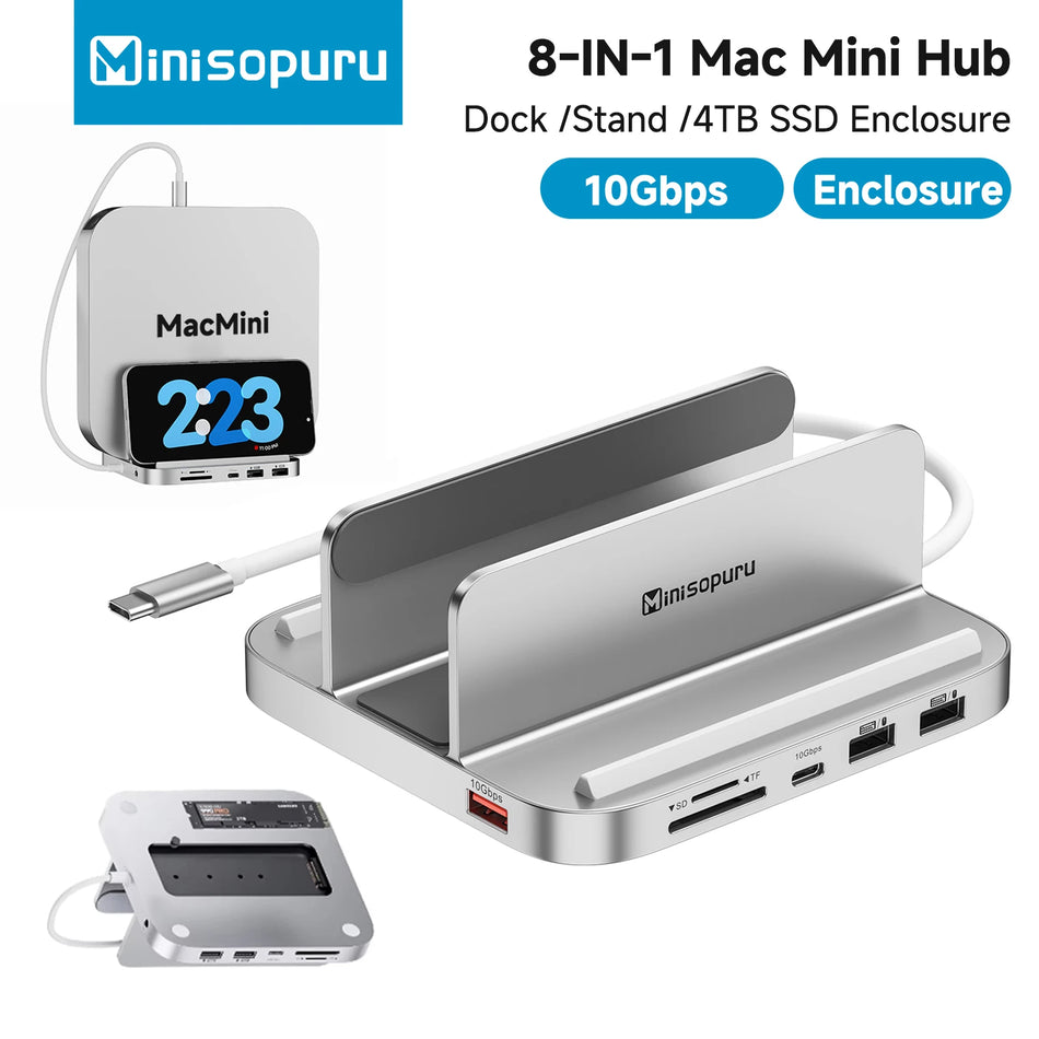Minisopuru Mac Mini Dock i Stalak 8 Portni Hub M2 NVMe SSD