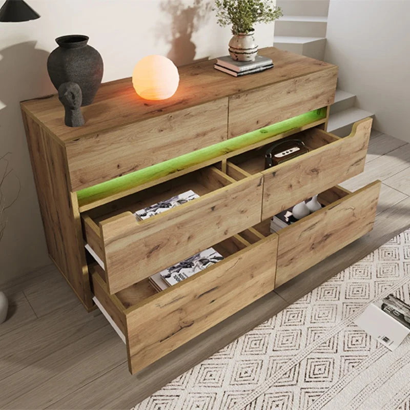 Træskab med 6 skuffer LED-belysning appkontrol