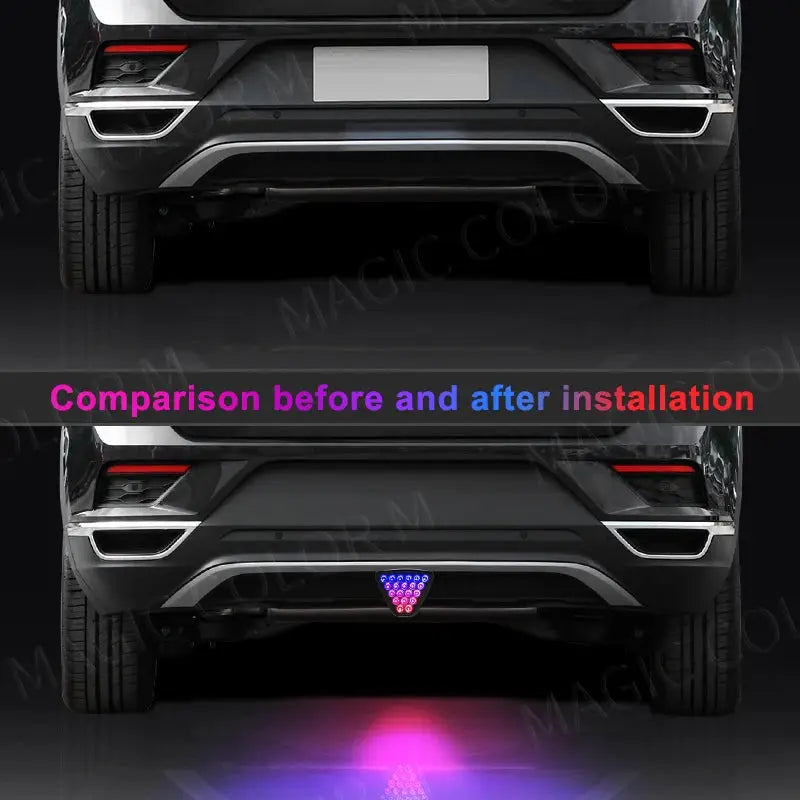 For F1 Style Motorcycle Car Pilot Lights Triangle Rear Brake Lamp Warning Strobe Stop Safety Black Red RGB Bumper by InterCyprus Trading Ltd