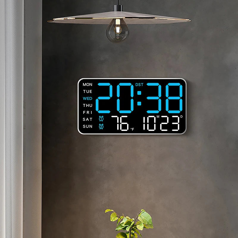 Large LED Digital Wall Clock with Remote Control, Temperature &amp; Date Display