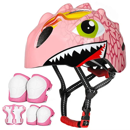 VICTGOAL Kids Helmet Set &ndash; Fun Cartoon Design with Safety Gear Pink Suit / S