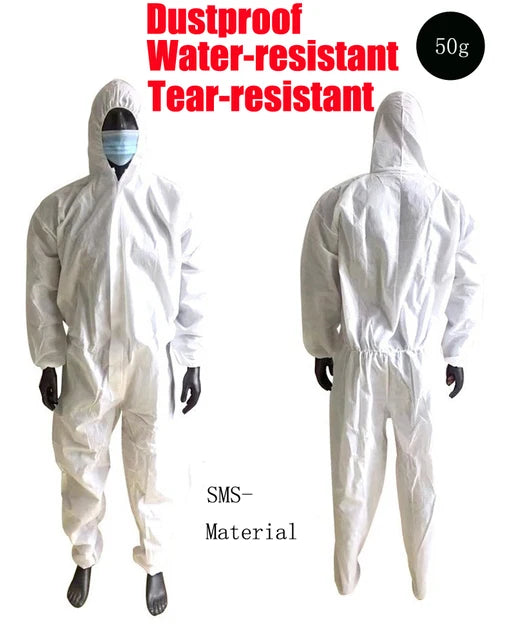 Protective Disposable Coverall &ndash; Waterproof And Oil-Resistant SMS-White-50g / M