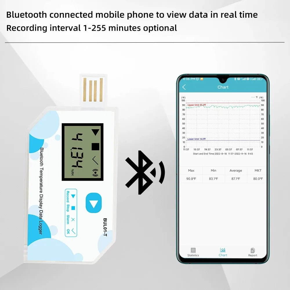 BUL01-T 60 Day LCD Data Logger &ndash; Bluetooth Temp Recorder