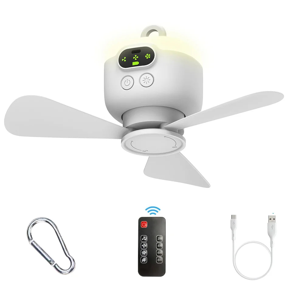 Cooskr Ceiling Fan &ndash; Powerful Rechargeable Air Circulator with Remote Control WHITE