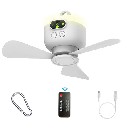 Cooskr Ceiling Fan &ndash; Powerful Rechargeable Air Circulator with Remote Control WHITE