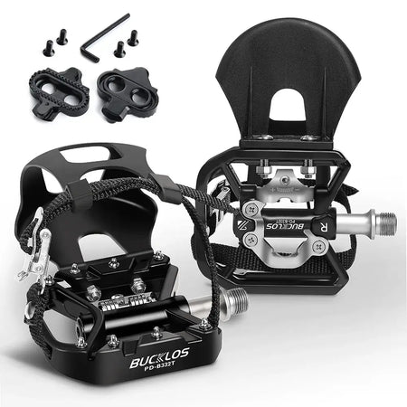 BUCKLOS Clipless Pedal Self-locking MTB Pedal for SPD System Mountain Bike Mixed Pedals Dual Lock/Flat Pedals with MTB Cleat by InterCyprus Trading Ltd