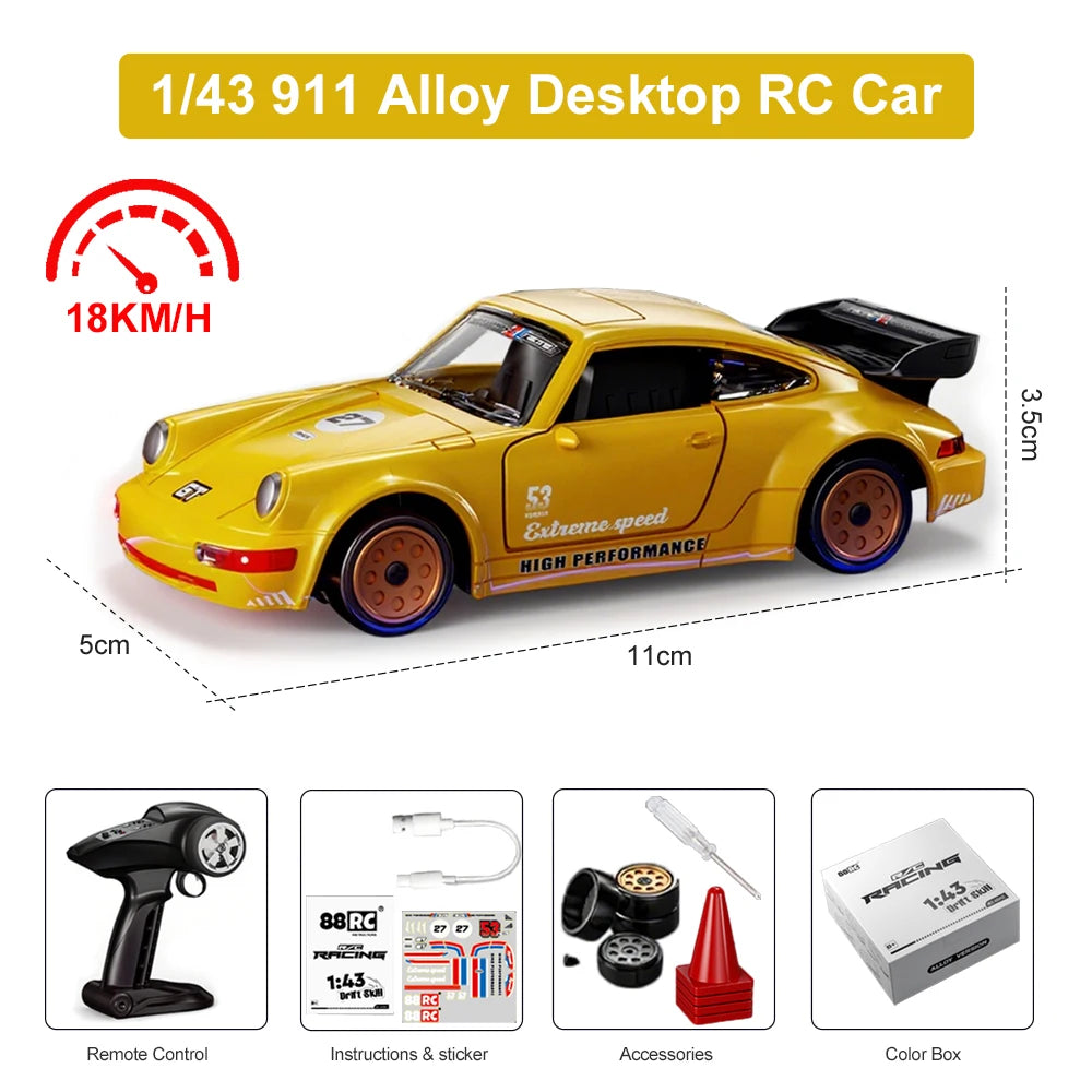 One Forty Third Scale Alloy RC Drift Car &ndash; Gyro Stabilized Yellow