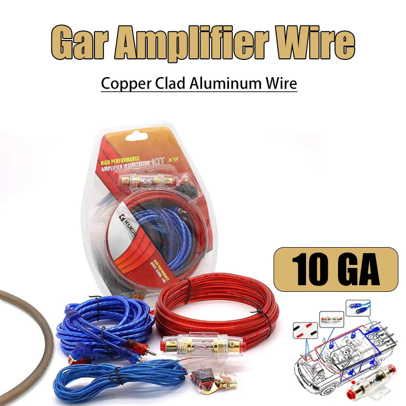 Kit de cableado de audio para automóvil 1500W cable de subwoofer 10GA con soporte de fusible de 60A