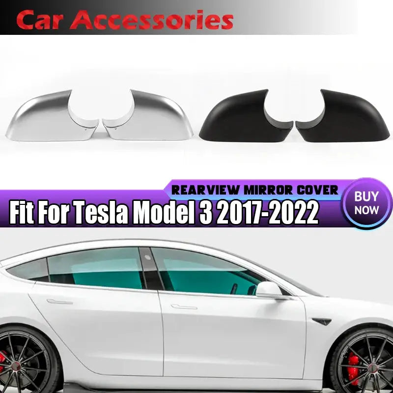 Side Mirror Caps Chrome Matte Black for Tesla Model 3 2017-2022 by InterCyprus Trading Ltd