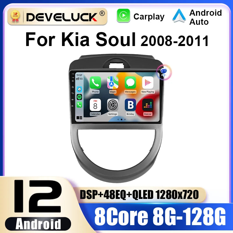 Kia Soul 2007 2011 Autorádio 9 palců Android 12 Hlavní jednotka s procesorem Octa Core, GPS, Bluetooth