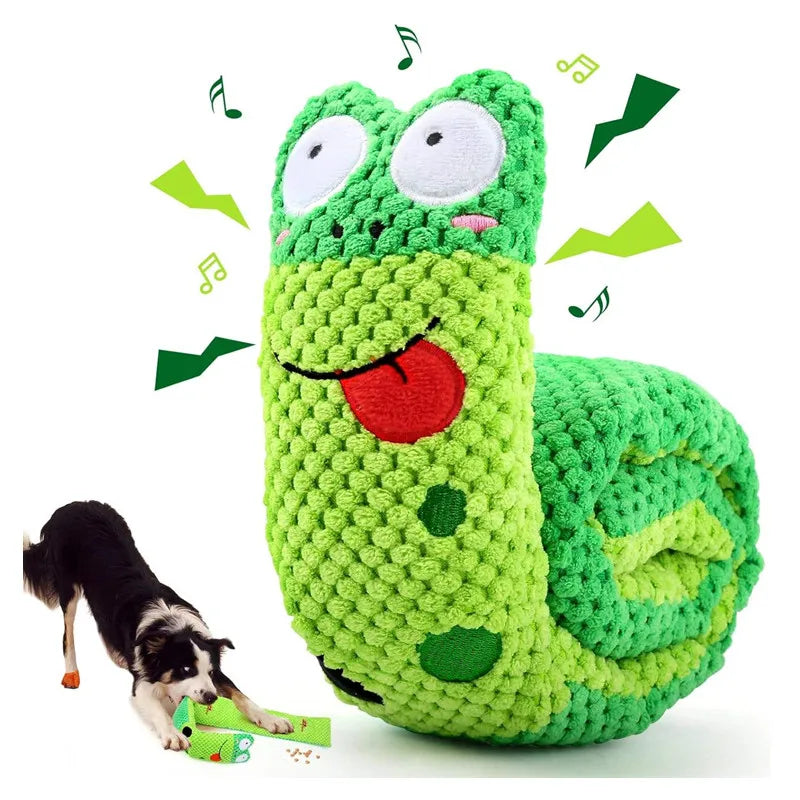 Interactive Indestructible Dog Puzzle Feeder Toy - Plush Snail with Sound &amp; Squeak for Puppies &amp; Resistant Chew Play