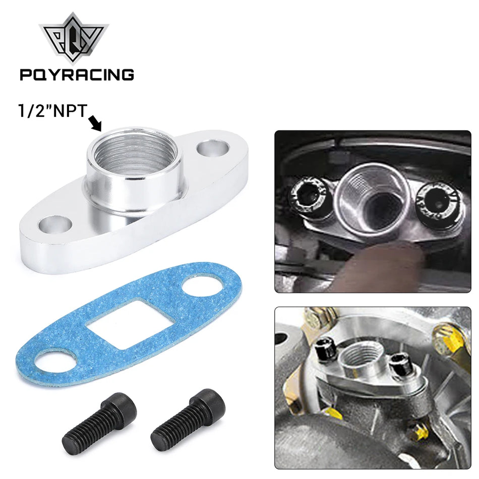 PQY Flanșă de Turbo pentru Drenaj de Ulei din Aluminiu 1/2 NPT pentru T3-T04, cu Garnitură