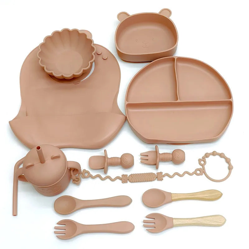 CZSAE Children's Silicone Tableware Set &ndash; Safe and Drop-Proof Design peach