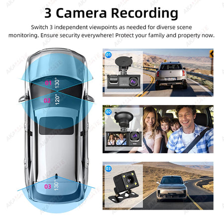 AKAMATE Car DVR 3 Camera Recorder &ndash; 1080P 3-Channel