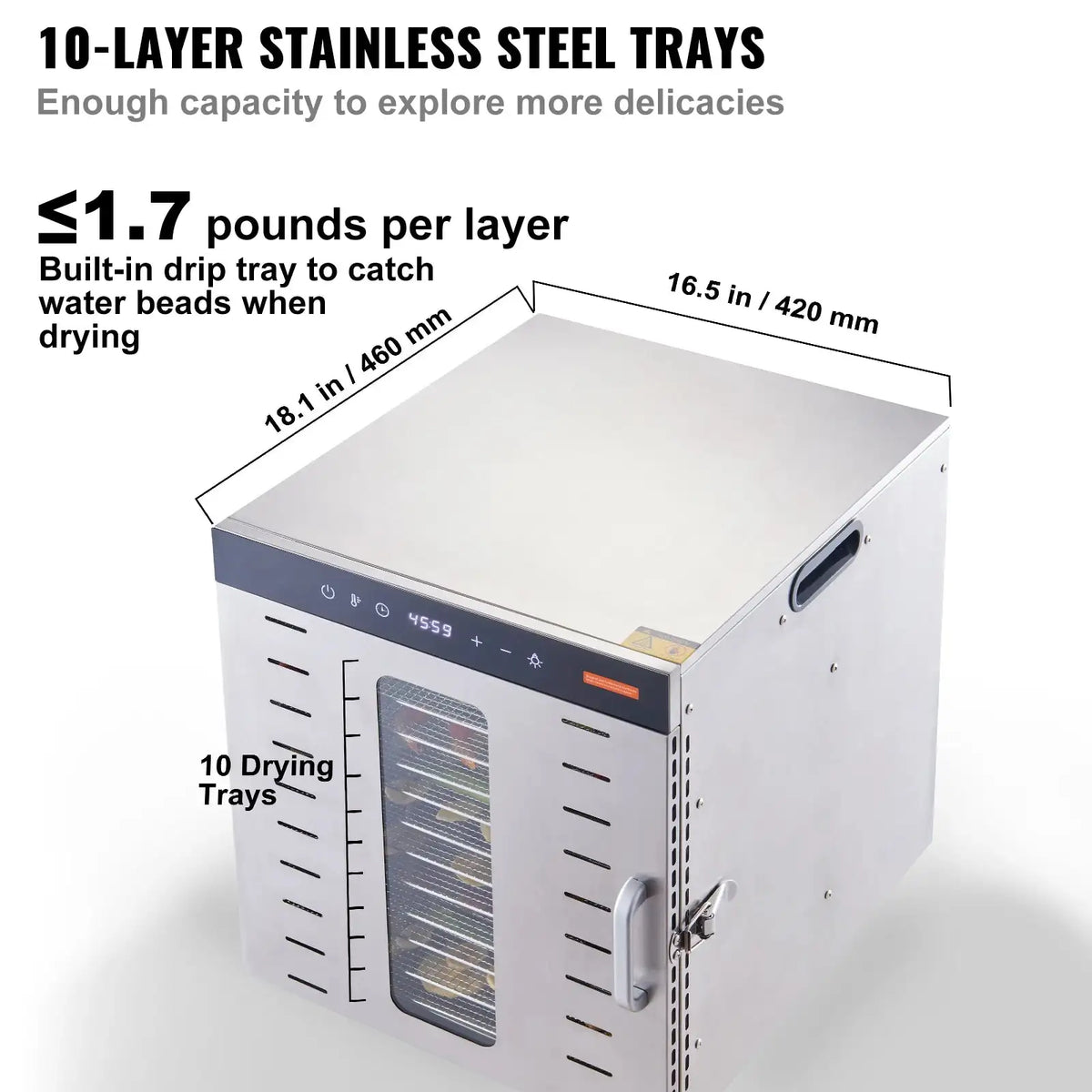 10 Tray Stainless Steel Food Dehydrator with Timer