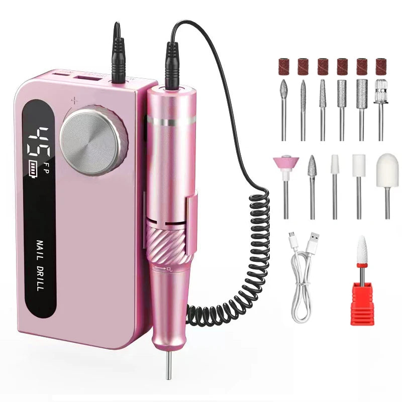 Portable Electric Nail Drill Pro &ndash; Long Battery Life and High Speed 45000RPM Pink A