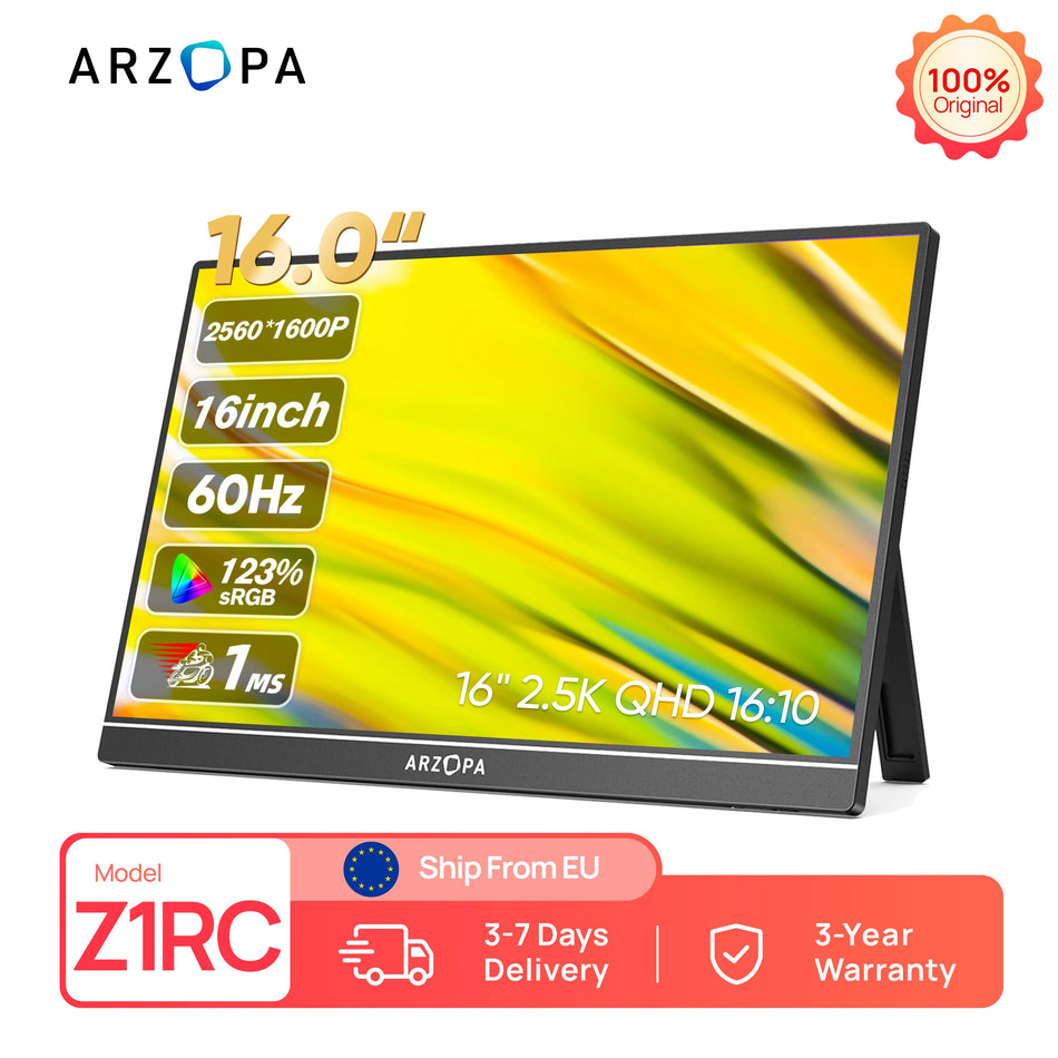 Monitor de gaming portabil Arzopa de 16 inci 2K IPS cu aliaj de aluminiu