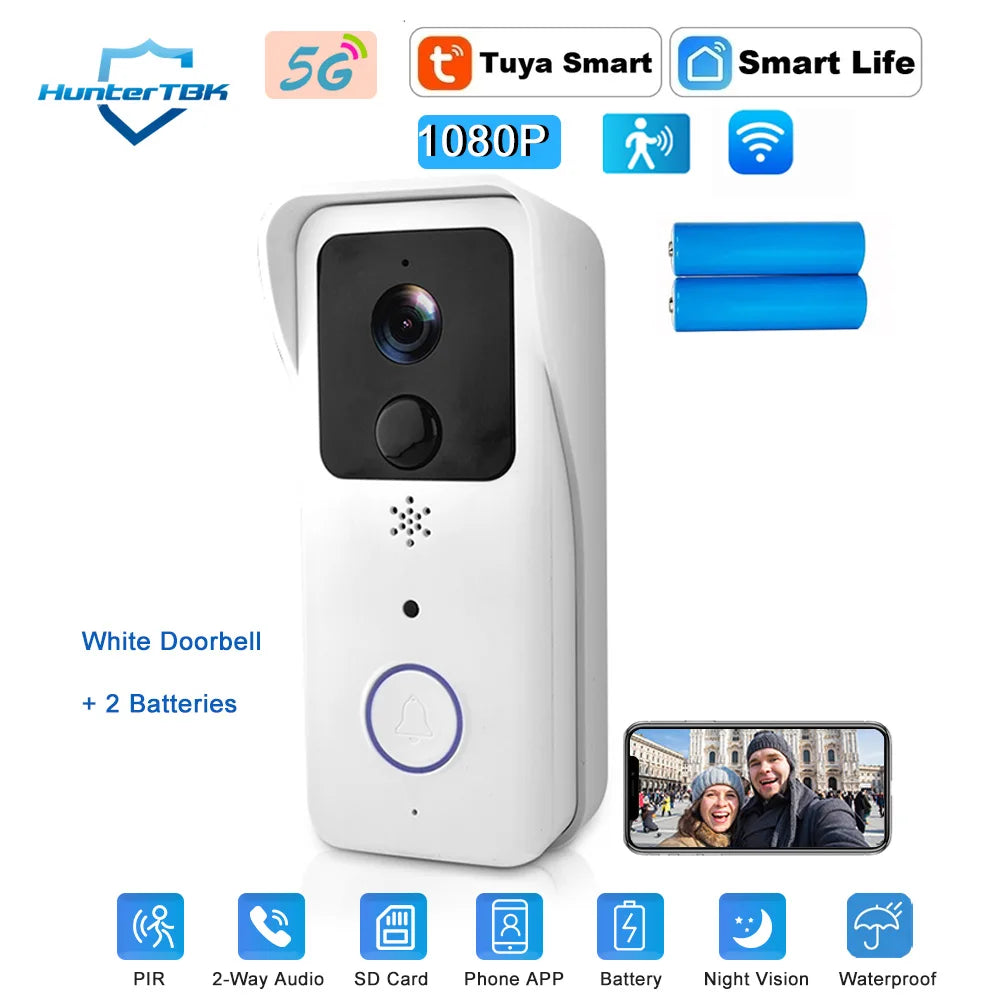 5G 2.4G WiFi Video Doorbell White Option 1 / EU Plug
