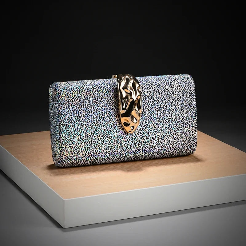 Geantă plic cu paiete pentru femei, mică, pătrată, pentru nuntă și petrecere de seară, închidere cu capse, poliester