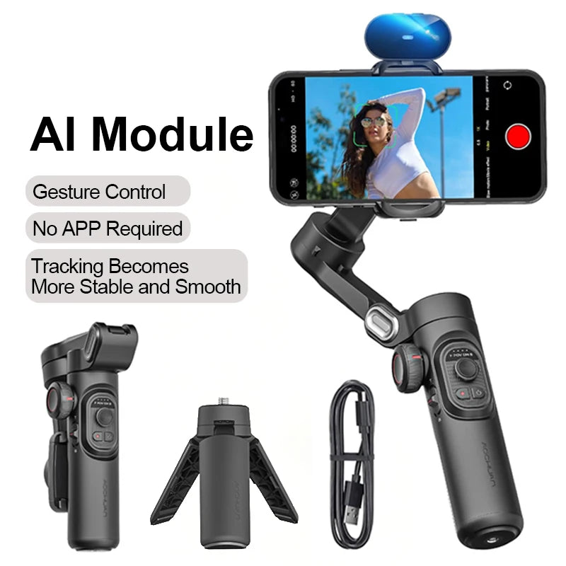 AOCHUAN 3-Axis Handheld Gimbal Stabilizer &ndash; Smooth Video and Face Tracking With AI