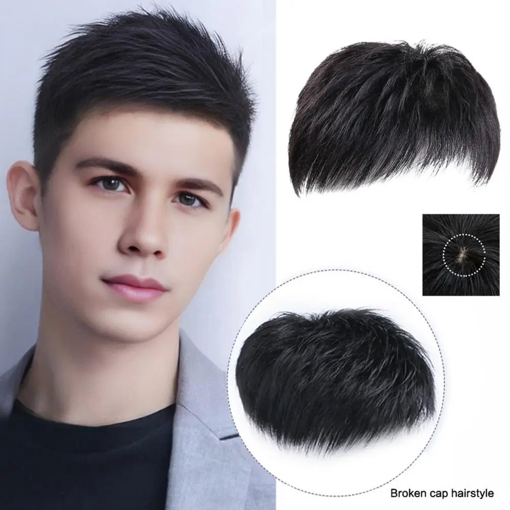 Men's Short Straight Hairpiece with Bangs for Gray Hair Coverage