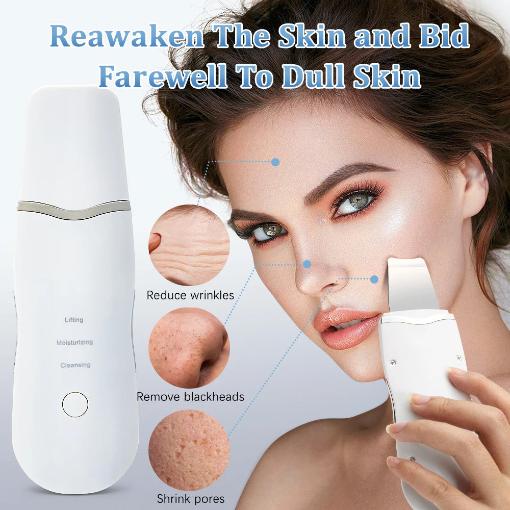 Electric Ultrasonic Skin Scrubber - Blackhead Remover &amp; Facial Lifting Tool