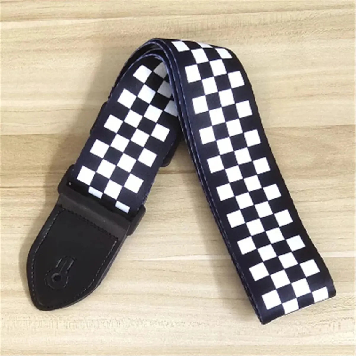 Ethnic Style Widened Acoustic Guitar Strap &ndash; Adjustable Black White Grid