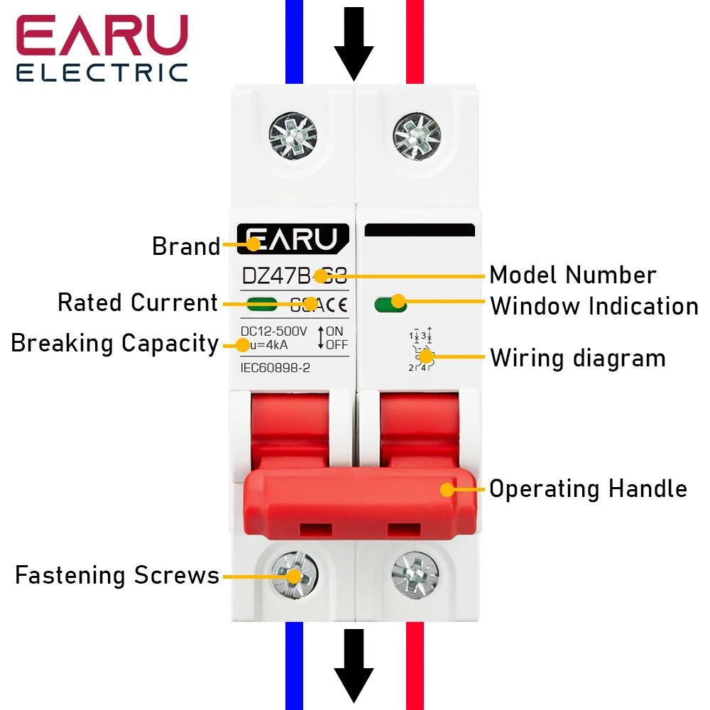 EARUELETRIC DZ47 Mini Circuit Breaker for DC Battery Protection