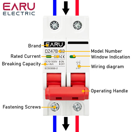 EARUELETRIC DZ47 Mini Circuit Breaker for DC Battery Protection