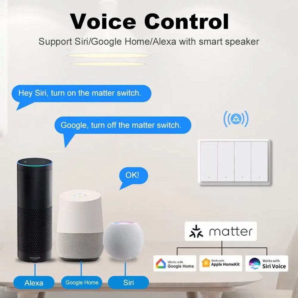 Inteligentný Wifi nástenný vypínač s podporou Matter pre Alexa Homekit Google