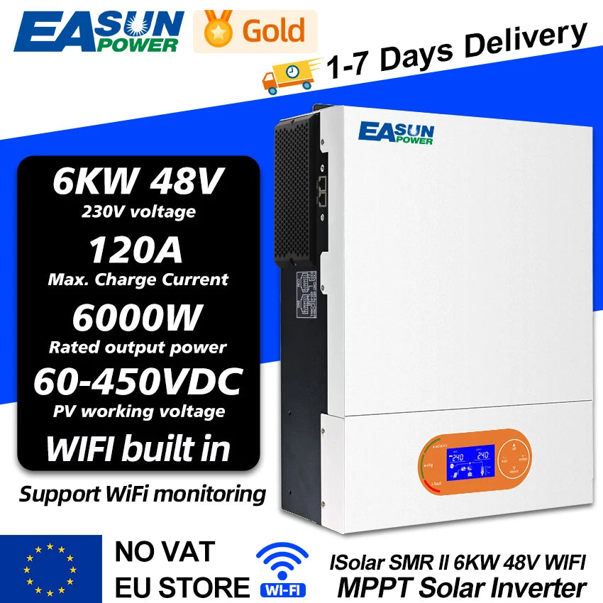 EASUN Υβριδικός Αντιστροφέας 6KW 48V Αυτόνομο Ηλιακό MPPT WiFi BMS