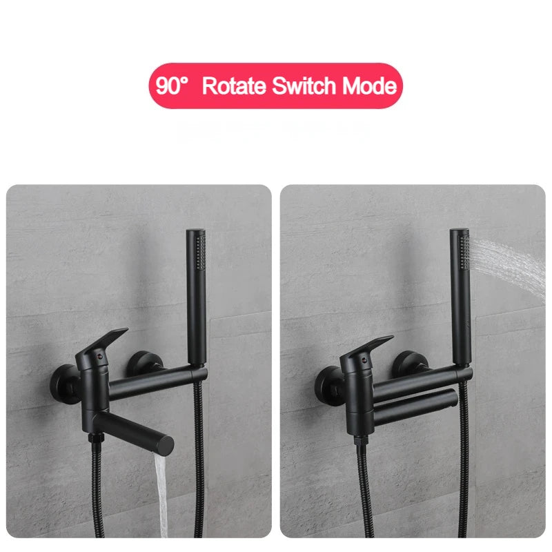 Bateria wannowa prysznicowa z obrotowym wylewką – Mosiężny mieszacz ścienny