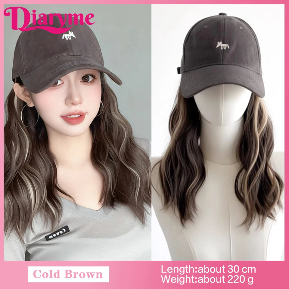 DIARYME Short Water Wavy Cap Wig with Brown and Blonde Highlights Red