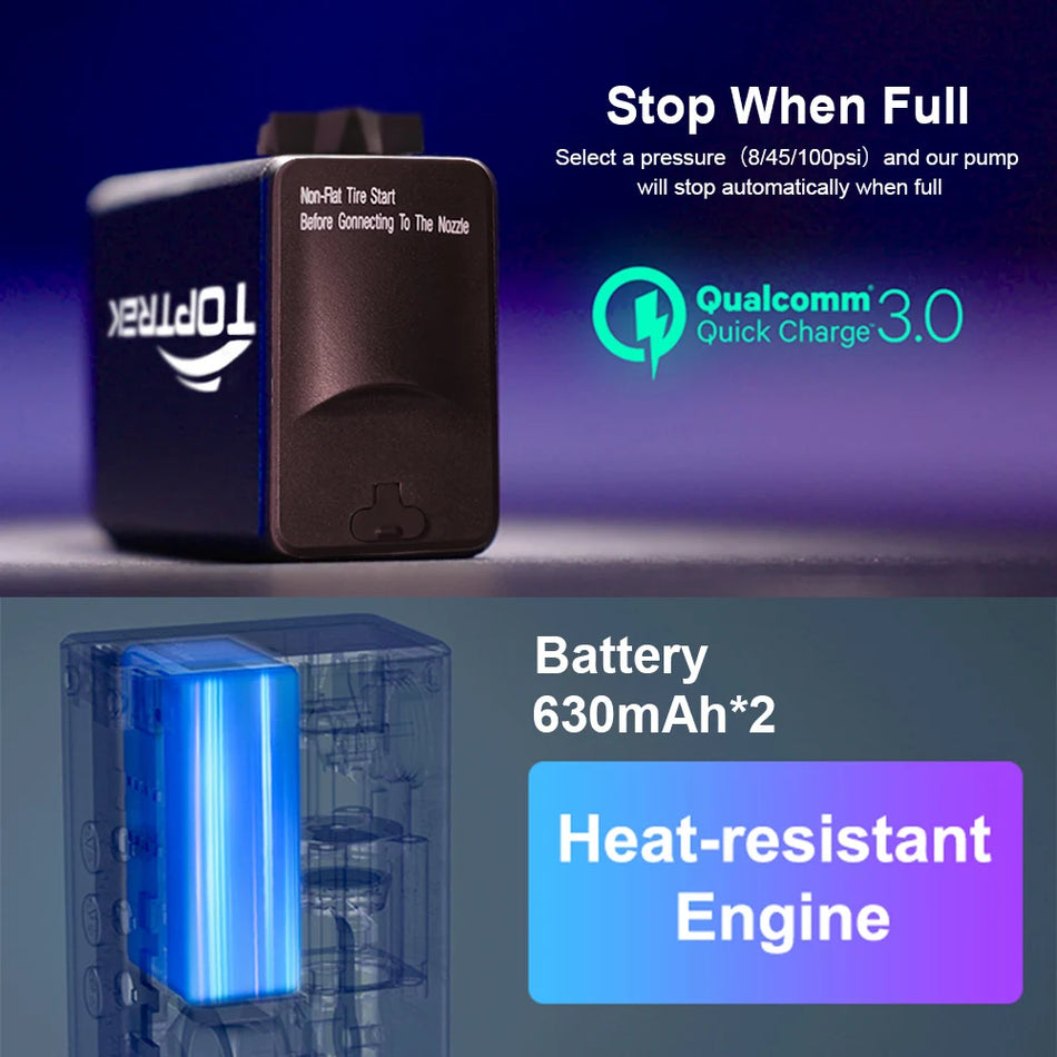 Toptrek Μίνι Ηλεκτρική Αντλία Ποδηλάτου 100psi Φορητή 1260mAh USB C για Presta Schrader