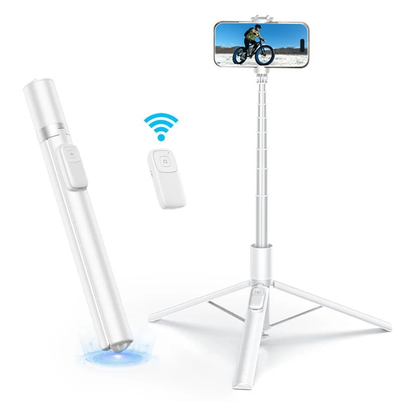 CrownQu 360 Degree Rotation Wireless Selfie Stick &ndash; Lightweight and Foldable Design White