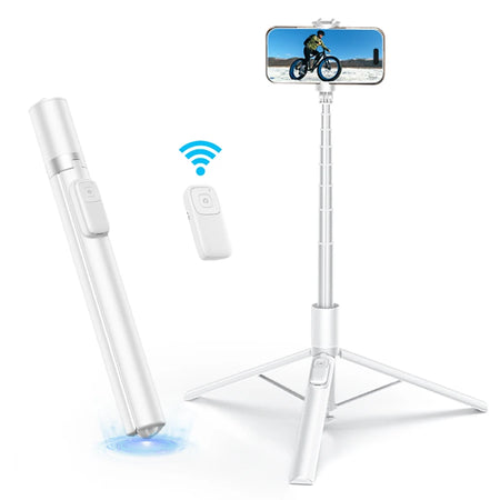 CrownQu 360 Degree Rotation Wireless Selfie Stick &ndash; Lightweight and Foldable Design White