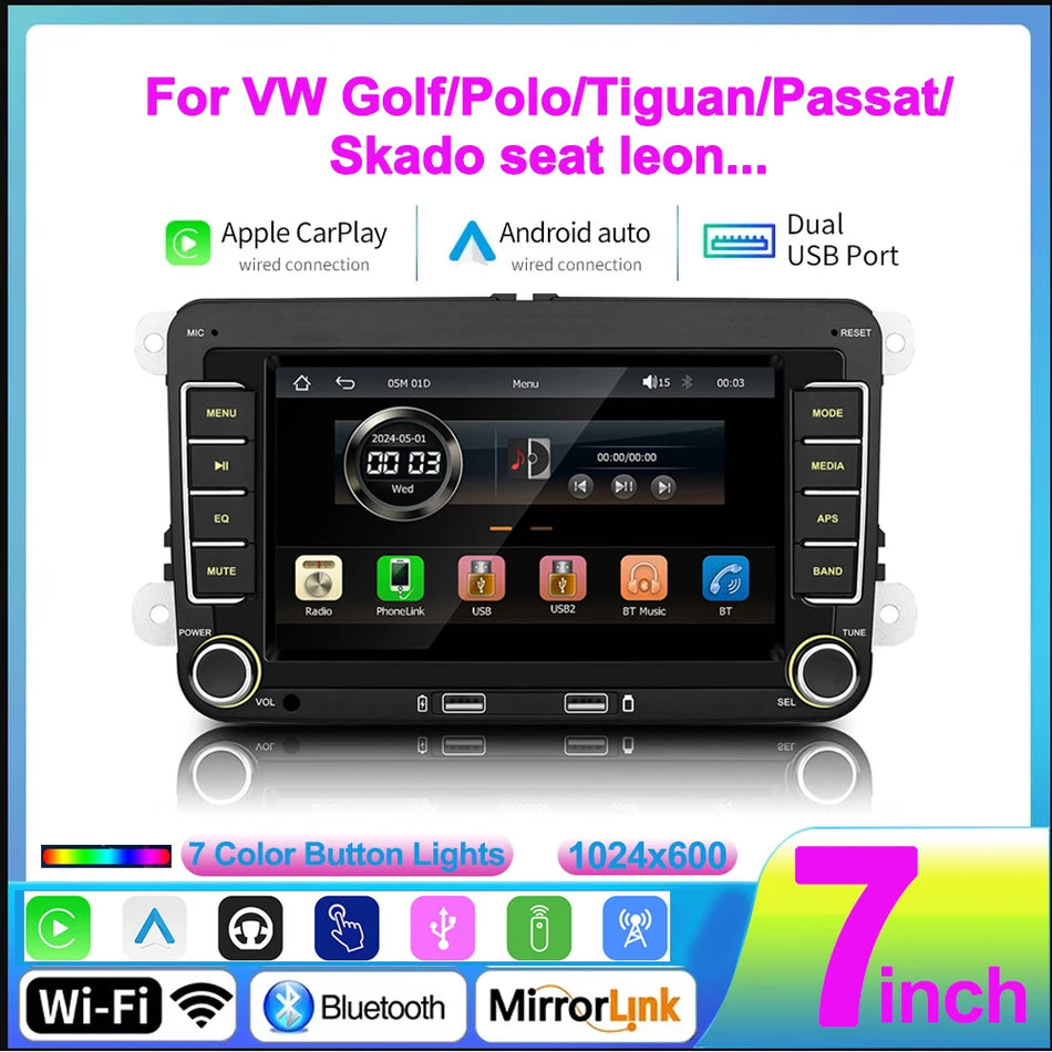 Ραδιόφωνο Αυτοκινήτου Volkswagen με Οθόνη Αφής 7 Ιντσών, Multimedia Player Διπλής DIN