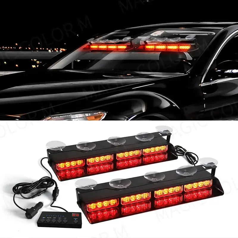 2-in-1 32 LED Car Strobe Lights For Emergency Flash Warning Lamp Windshield Bar Red Blue Amber White Waterproof Auto Assembly by InterCyprus Trading Ltd